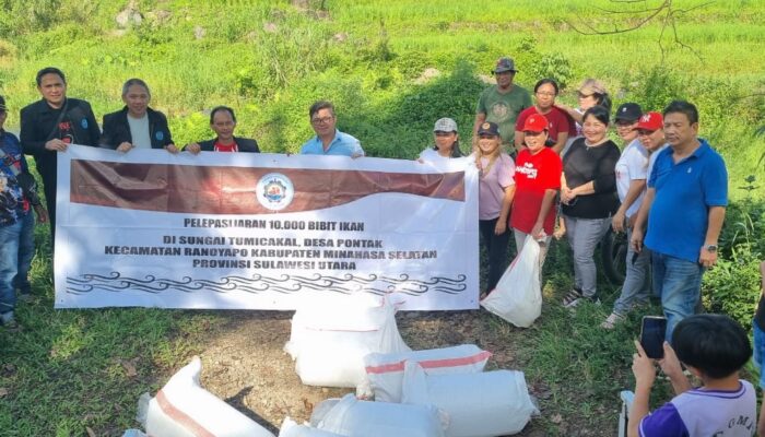 Jaga SDI di Sungai Tumicakal, DPW ISKINDO Sulut Tebar 10 Ribu Ikan