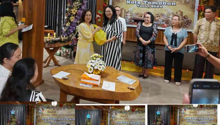Ibadah Natal Golkar Tomohon, Miky Wenur Serahkan Diakonia