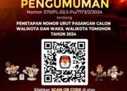 Pengumuman Penetapan Nomor Urut Pasangan Calon Wali Kota dan Wakil Wali Kota Tomohon
